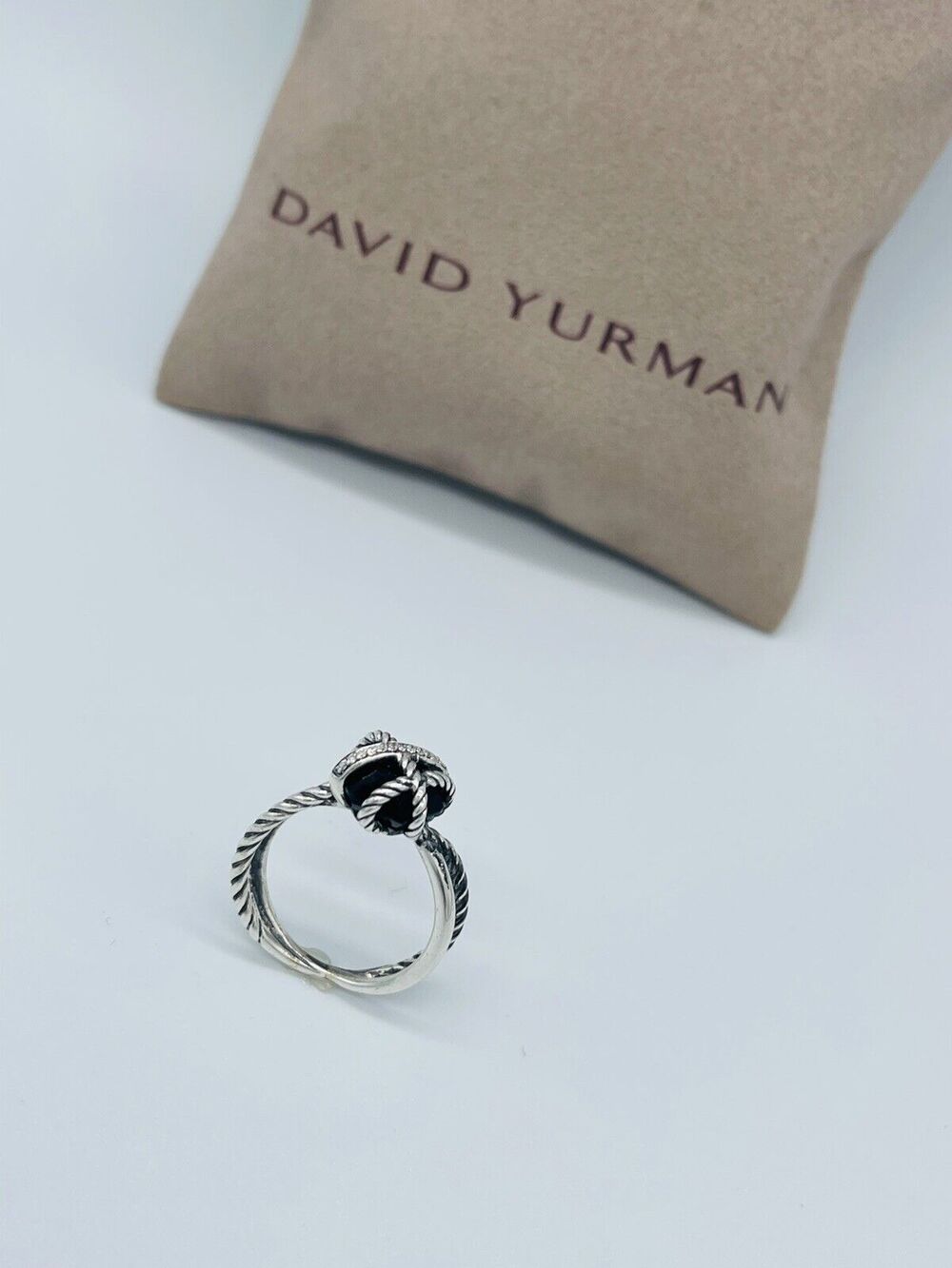 David Yurman Cable Wrap 10mm Black Onyx & Diamond Ring Sz 7